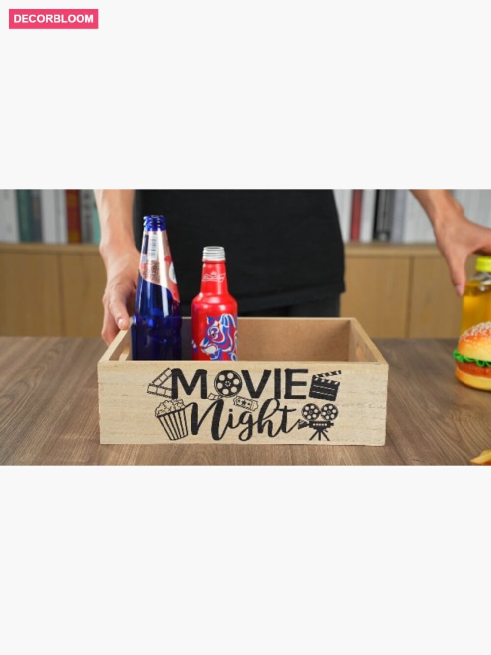 Reusable Wooden Movie Snack Trays with Handles for Popcorn - Picture 7 of 7